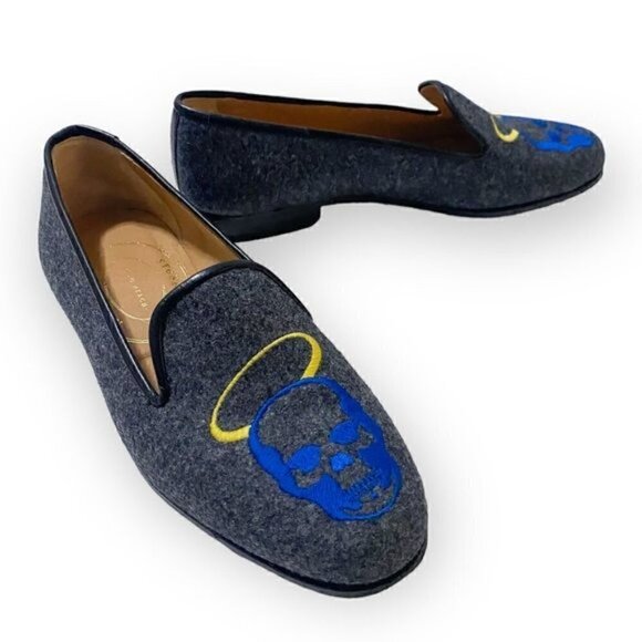 Stubbs & Wootton Gray Flannel Skull and Angel Slip on Loafers. Size 6 - Picture 4 of 10